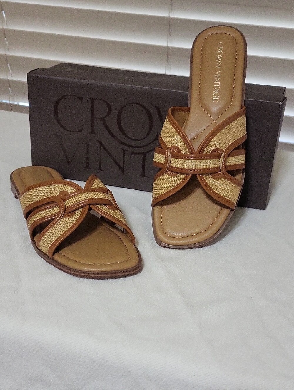 Crown Vintage Braided Tan Slide Mules